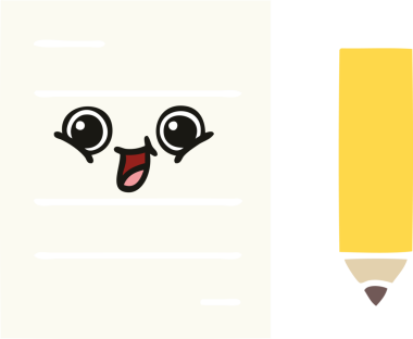 Bir insan tarafından çizilmiş bir test kağıdının düz renk retro karikatürü