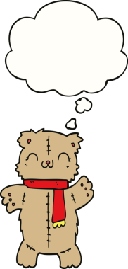 Bir insan tarafından çizilmiş düşünce balonlu oyuncak ayı.