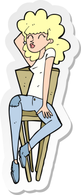 Bir insan tarafından çizilmiş sandalyeye poz veren bir karikatür kadının çıkartması.