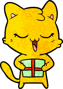 Bir insan tarafından çizilmiş mutlu çizgi film kedisi.