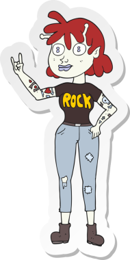 Bir insan tarafından çizilmiş uzaylı rock hayranı bir kızın çıkartması.