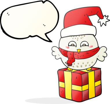 El yazısıyla çizilmiş bir konuşma balonu karikatürü. Bir insan tarafından çizilmiş şirin bir noel baykuşu.