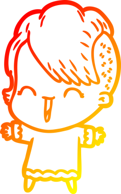 Bir insan tarafından çizilen mutlu bir hipster kızın çizgi çizimi.