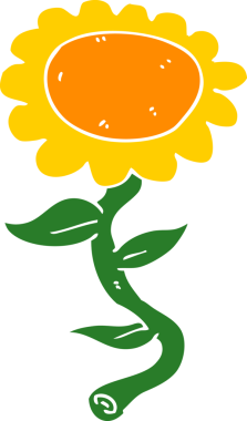 Bir insan tarafından çizilmiş düz renkli ayçiçeği çizimi