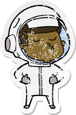 Bir insan tarafından çizilmiş kendinden emin bir astronotun sıkıntılı çıkartması.