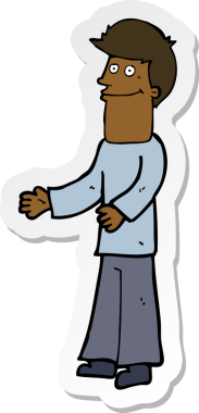 Bir insan tarafından çizilmiş omuz silken bir karikatür adamın çıkartması.