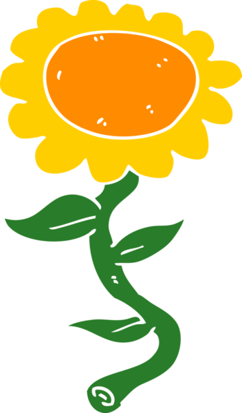 Bir insan tarafından çizilmiş düz renkli ayçiçeği çizimi