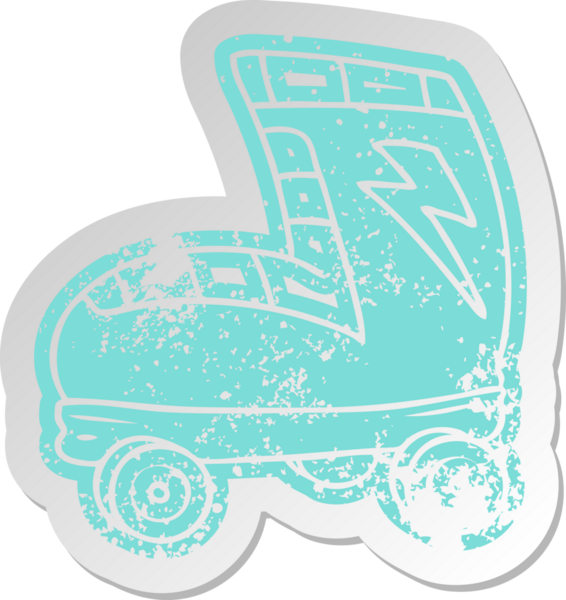 Bir insan tarafından çizilmiş sıkıntılı eski bir çizgi film çıkartması paten botu.