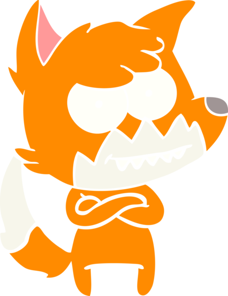 Bir insan tarafından çizilmiş düz renk çizgi film çizimi sırıtan tilki