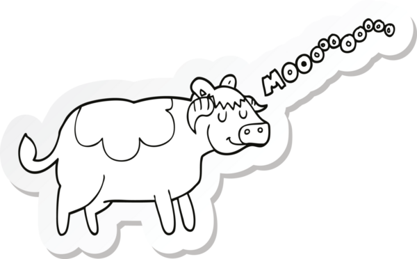 Bir insan tarafından çizilmiş çizgi film ineğinin çıkartması.