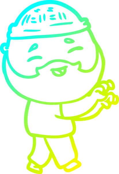 Bir insan tarafından çizilmiş, mutlu, sakallı, çizgi film karakteri.