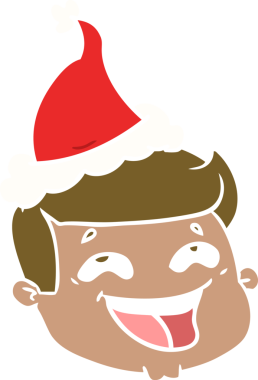 Bir insan tarafından çizilmiş Noel Baba şapkası giyen bir erkeğin düz renk çizimi.