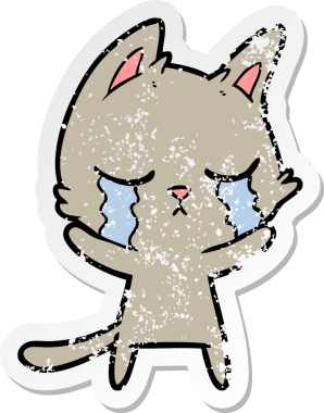 Bir insan tarafından çizilmiş ağlayan bir çizgi film kedisinin sıkıntılı çıkartması.