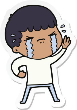 Bir insan tarafından çizilmiş, ağlayan bir çizgi film karakterinin çıkartması.