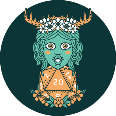 Yarı Ork Druid 'in bir insan tarafından çizilmiş yirmi zarlı ikonu.