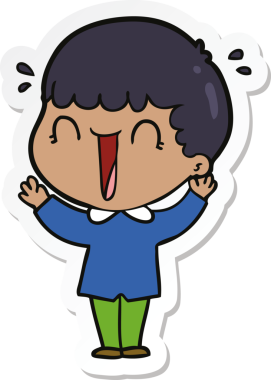 Bir insan tarafından çizilmiş, gülen bir karikatürcünün çıkartması.