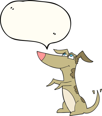 Bir insan tarafından çizilmiş serbest konuşma balonu çizgi film köpeği.