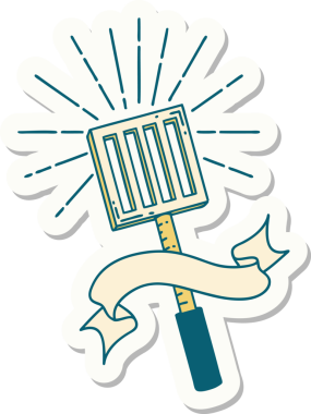 Bir insan tarafından çizilmiş dövme stili mutfak spatulasının çıkartması.