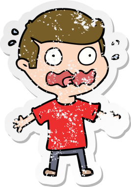 Bir çizgi film karakterinin sıkıntılı çıkartması bir insan tarafından çizilmiş.