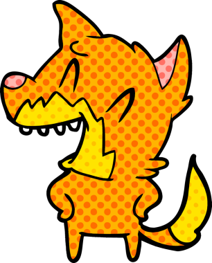 Bir insan tarafından çizilmiş gülen tilki çizgi filmi.