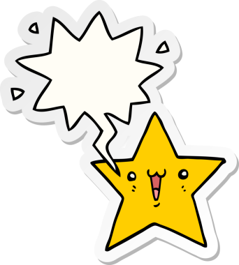 Bir insan tarafından çizilmiş baloncuk çıkartmalı mutlu çizgi film yıldızı.