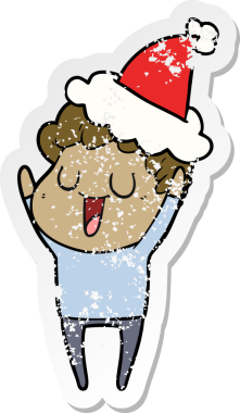 Gülen el, bir insan tarafından çizilmiş Noel Baba şapkası giymiş bir adamın kederli çıkartmasını çizdi.