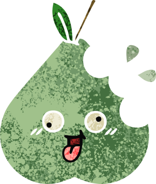 Bir insan tarafından çizilmiş yeşil bir armutun retro çizim tarzı karikatürü