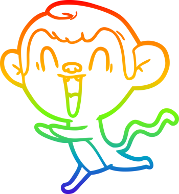 Gökkuşağı gradyan çizgi çizimi bir insan tarafından çizilmiş gülen maymun