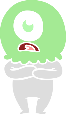 Düz renkli çizgi film Tepegöz uzaylı uzay adamı bir insan tarafından çizildi.