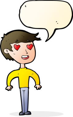 Bir insan tarafından çizilen konuşma baloncuğuna aşık çizgi film adamı.