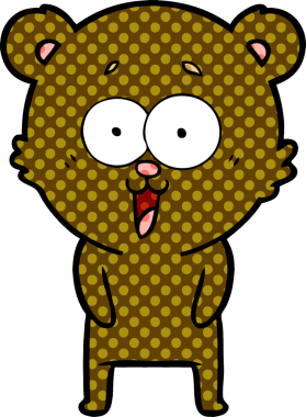 Bir insan tarafından çizilmiş gülen oyuncak ayı çizgi filmi.