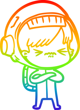 Gökkuşağı gradyan çizgisi kızgın bir uzay kızının çizimi bir insan tarafından çizilmiş