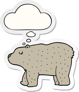 İnsan tarafından çizilmiş bir çıkartma olarak düşünce baloncuğu olan çizgi film ayısı.