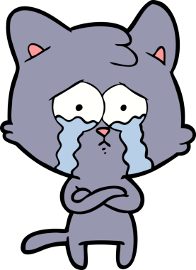 Bir insan tarafından çizilmiş ağlayan kedi çizgi filmi.