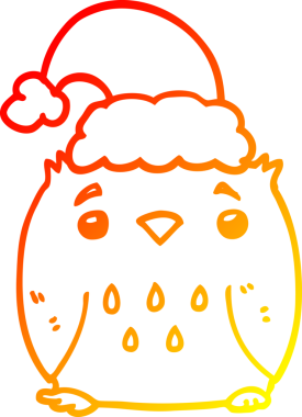 Bir insan tarafından çizilmiş Noel şapkası giyen sevimli bir baykuşun sıcak çizgi çizimi