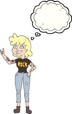 Bir insan tarafından çizilmiş serbest çizim baloncuklu rock kızı.