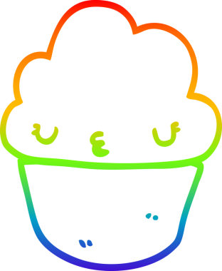 Gökkuşağı gradyan çizgi çizimi bir insan tarafından çizilmiş bir kek.