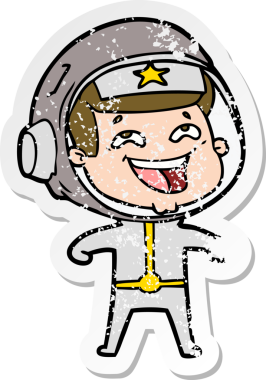 Bir insan tarafından çizilmiş gülen astronot çizgi filminin sıkıntılı çıkartması.