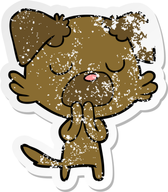 Bir insan tarafından çizilmiş bir karikatür köpeğinin sıkıntılı çıkartması.