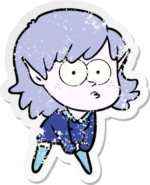 Bir insan tarafından çizilmiş üzgün bir elf kızı çıkartması.