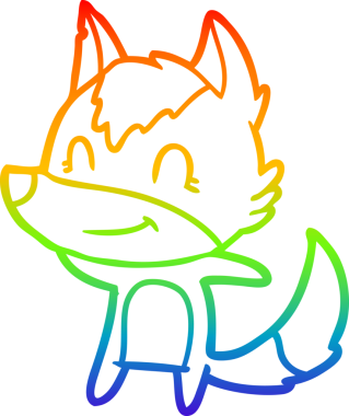 Gökkuşağı gradyan çizgisi. Bir insan tarafından çizilmiş dost bir kurt çizgi filmi.