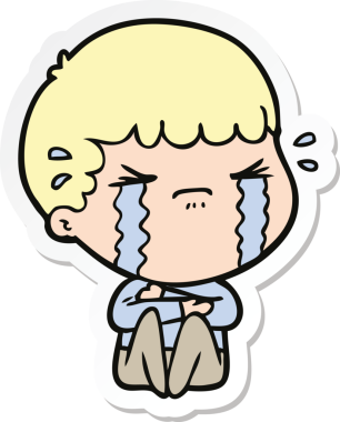 Bir insan tarafından çizilmiş, ağlayan bir çizgi film karakterinin çıkartması.