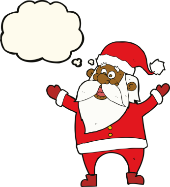 Bir insan tarafından çizilmiş düşünce baloncuklu Noel Baba çizgi filmi.