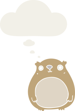 Düşünce baloncuğu olan çizgi film ayısı insan tarafından çizilmiş.