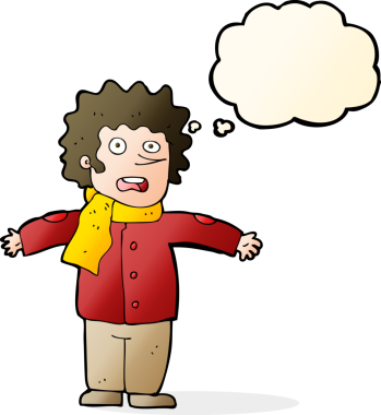 Bir insan tarafından çizilen düşünce baloncuğuyla adamı şaşırtan çizgi film.