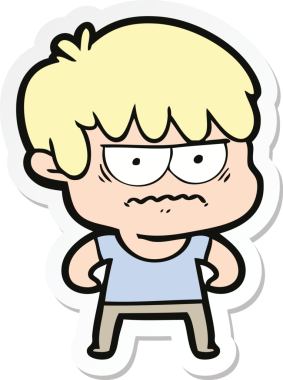 Bir insan tarafından çizilmiş kızgın bir çizgi film çocuğunun çıkartması.