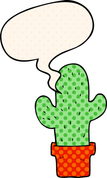 bir insan tarafından çizilmiş çizgi roman tarzında konuşma baloncuğu olan çizgi film kaktüsü.