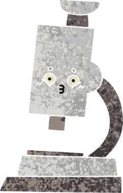 Bir insan tarafından çizilmiş mikroskobun retro illüstrasyon tarzı karikatürü