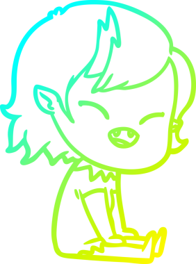 Bir insan tarafından çizilmiş, gülen vampir kız çizgi filmi çizimi.