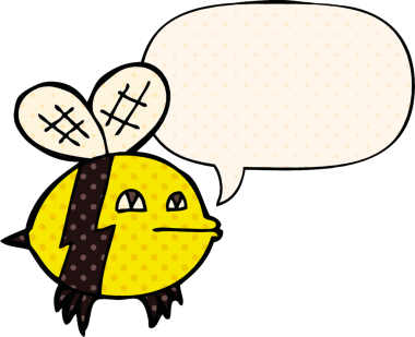 Bir insan tarafından çizilmiş çizgi roman tarzında konuşma balonu olan çizgi film arısı.